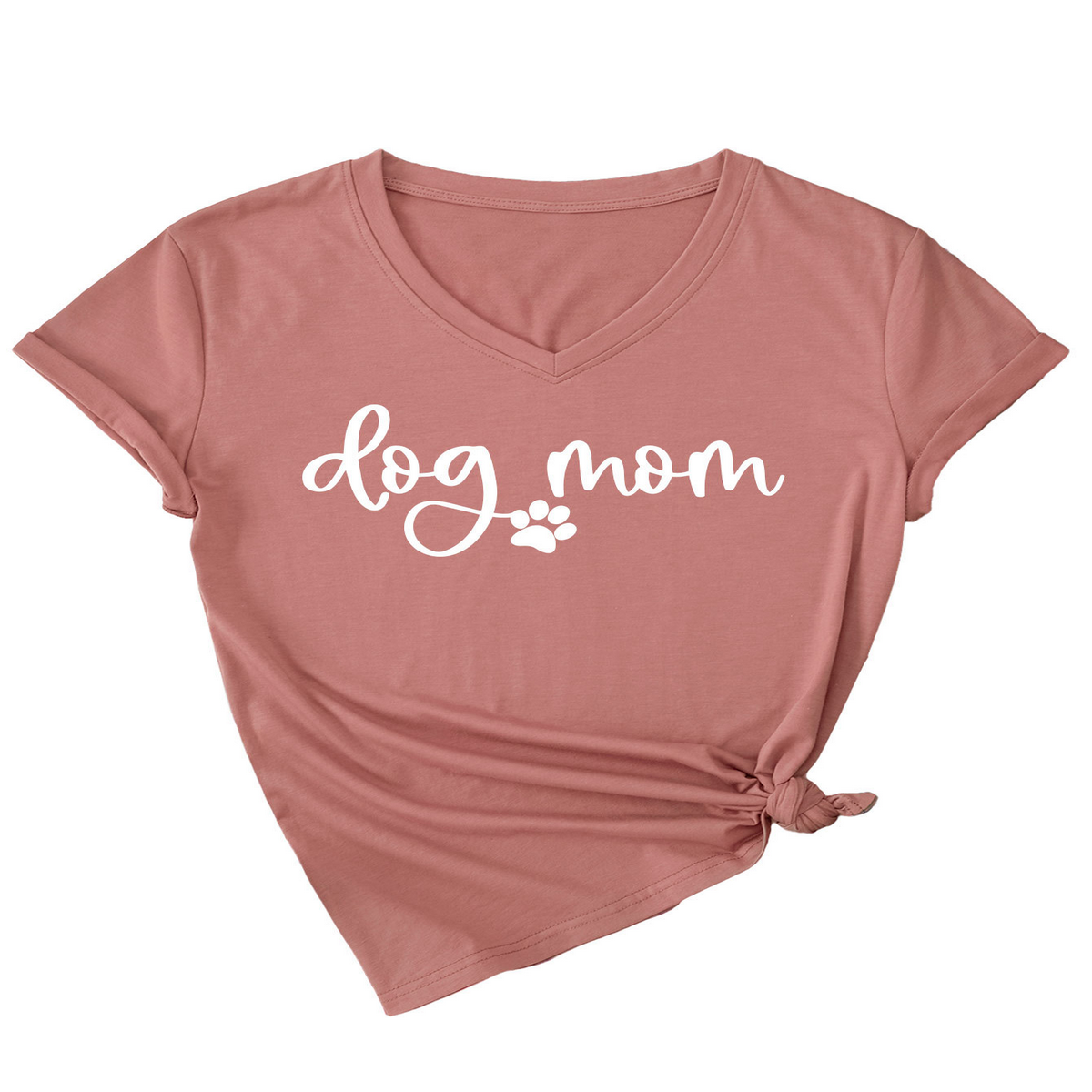 Fashion V-Neck Women's Tee with Dog Letter Print_CWTTS1511