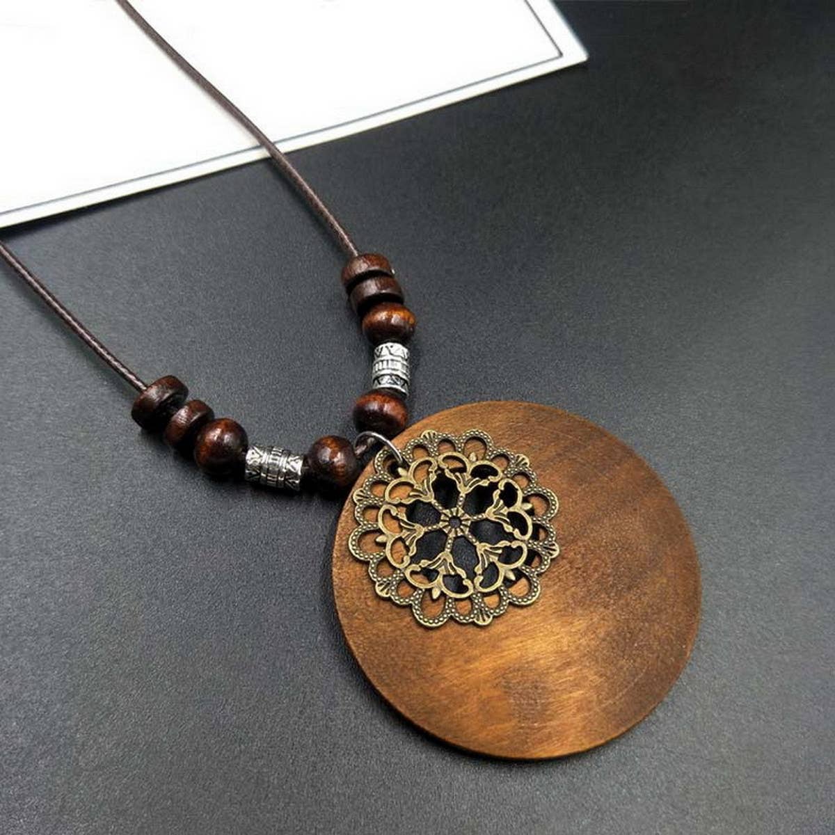 VINTAGE PERSONALIZED BEADED WOOD NECKLACE