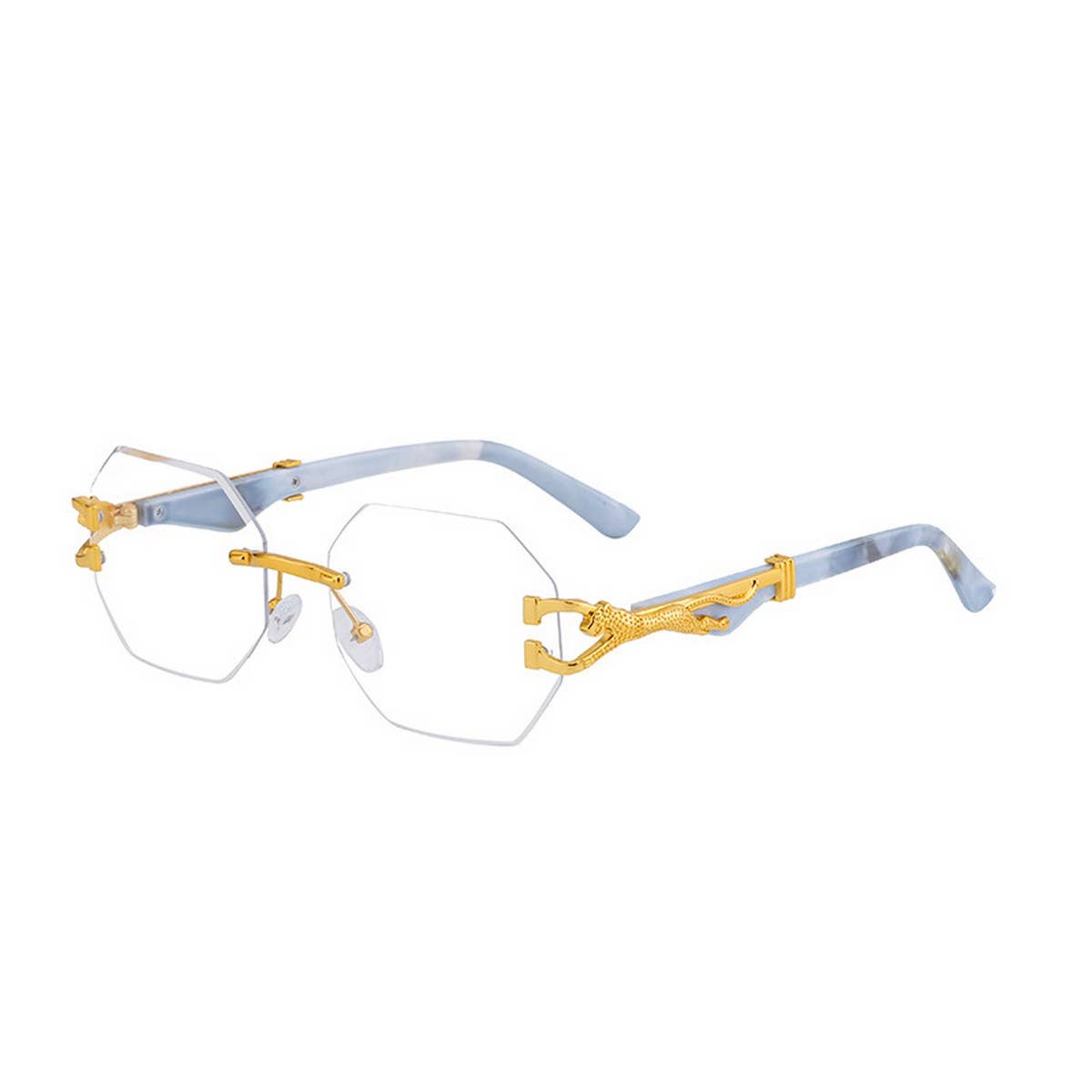 FAUX WOOD GRAIN LEOPARD TEMPLE SUNGLASSES