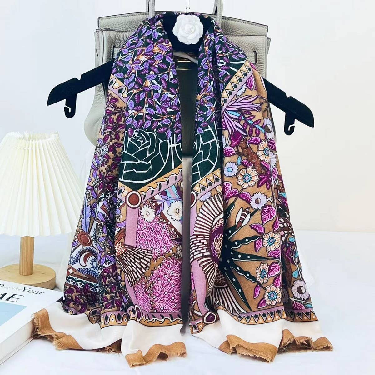 Bold Floral Animal Silk Blend Wrap_CWASC0890