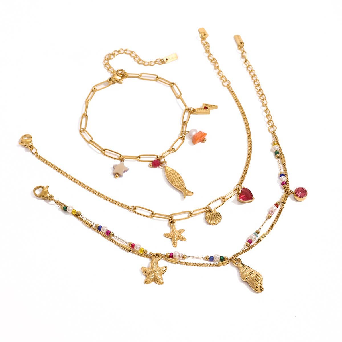 18K Gold Fish Star Pearl Bracelet in Steel_CWAJE4642
