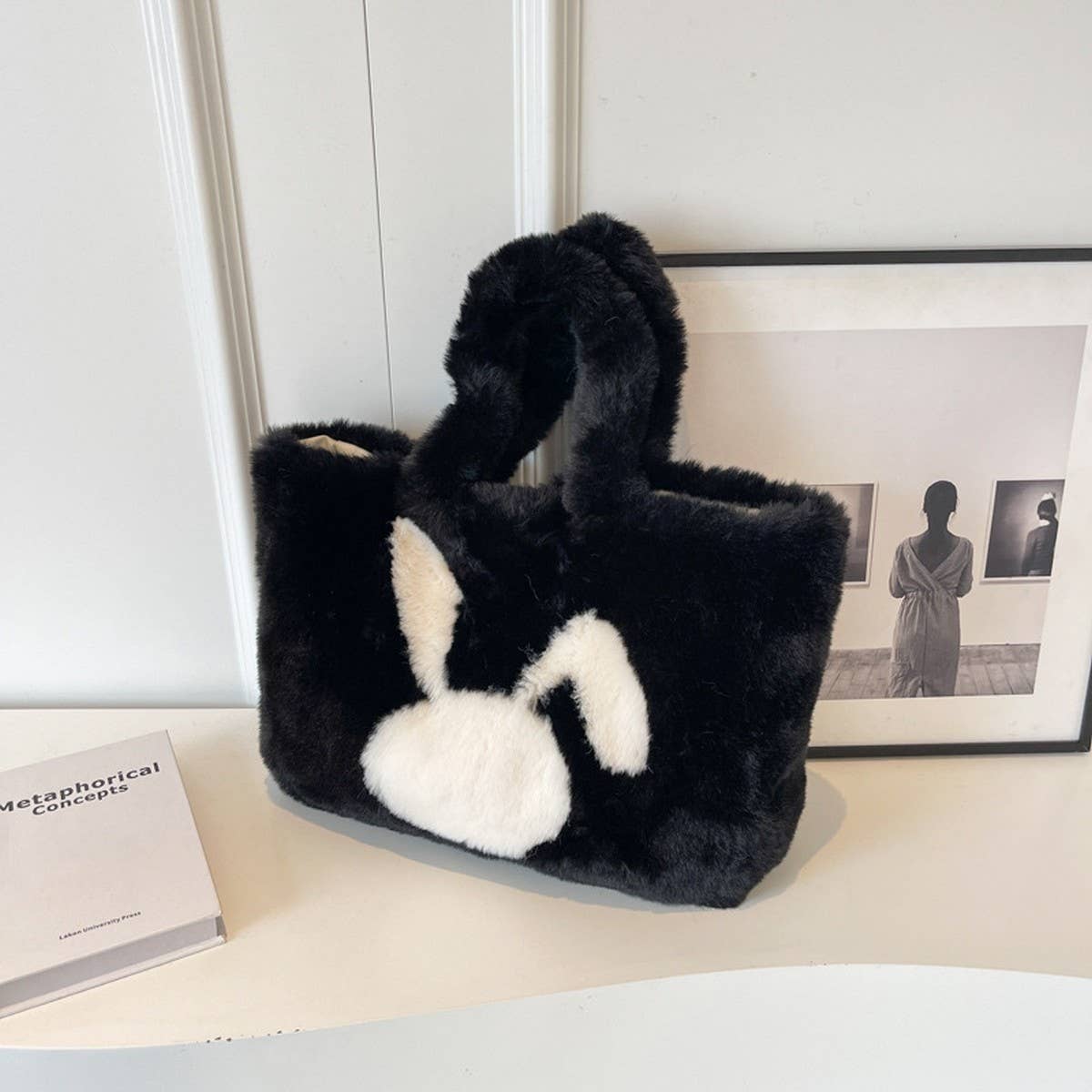 WINTER BIG EAR RABBIT HANDBAG SHOULDER PLUSH BAG_CWAB3949
