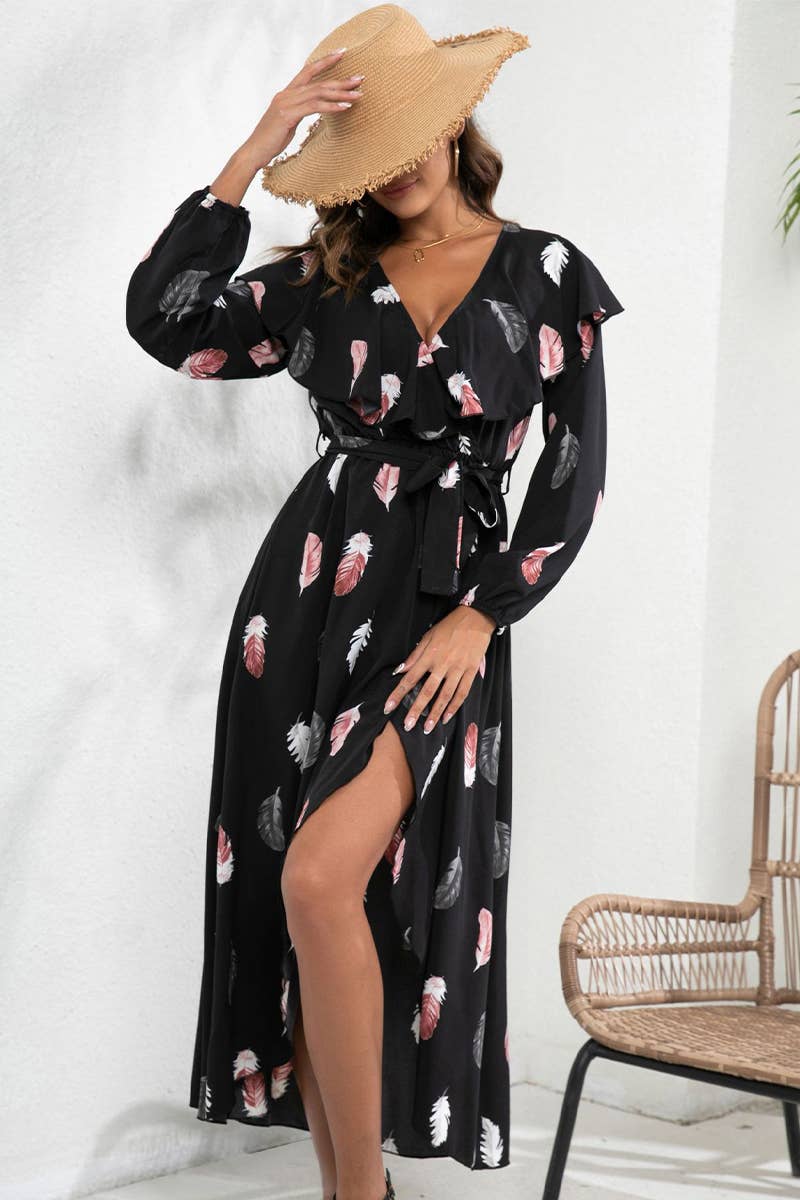FLORAL PRINT DRESS WITH SLIT AND SWING