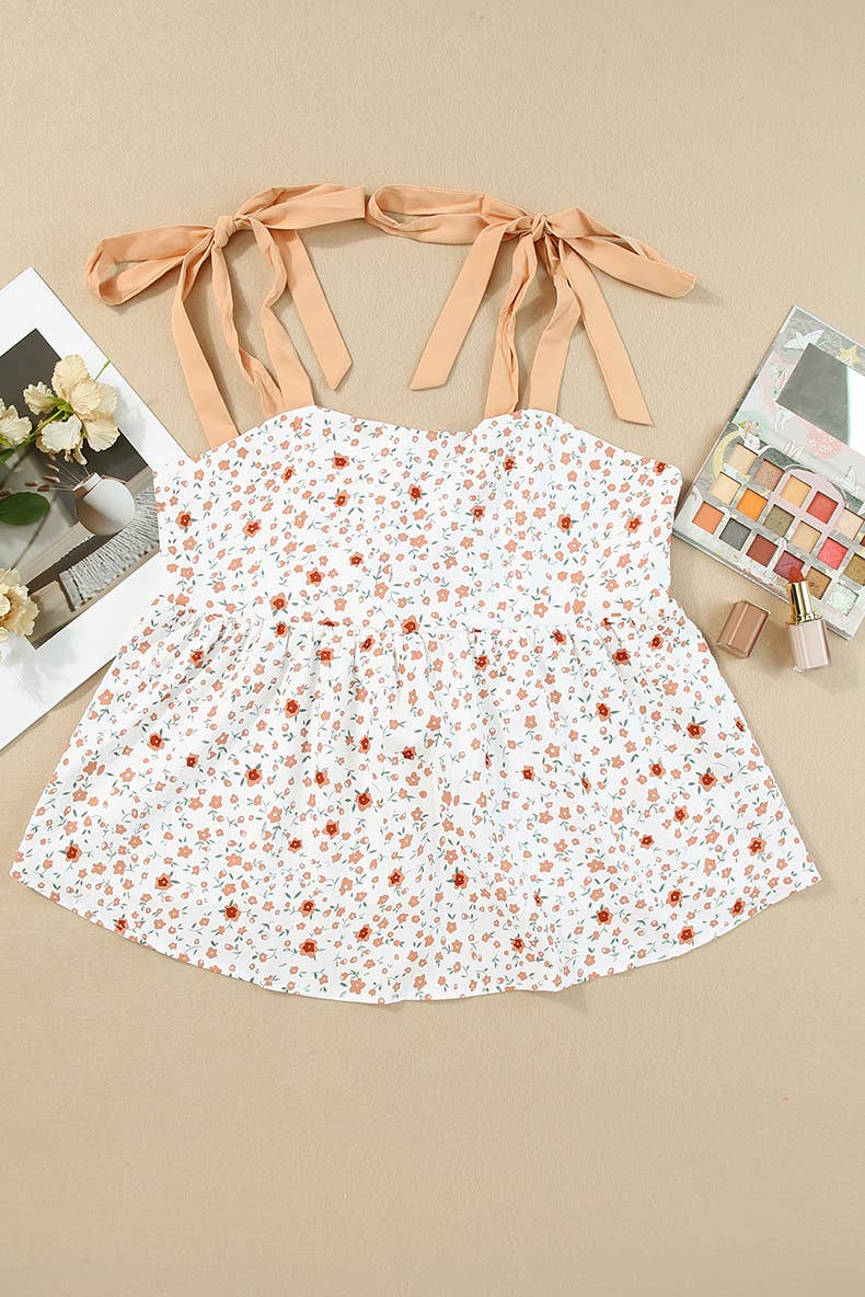 Floral suspenders hollowed out behind the pleats