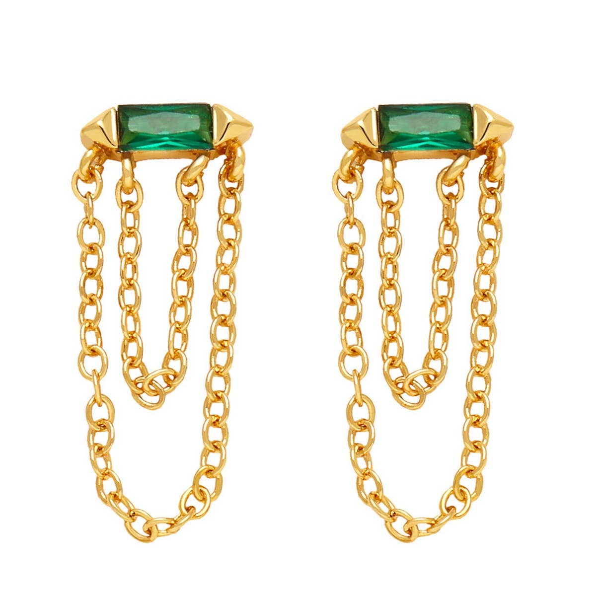 COLORED ZIRCON CHAIN TASSEL EARRINGS