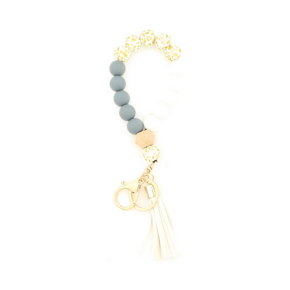Silicone & Wood Bead Bracelet with Leather Keychain