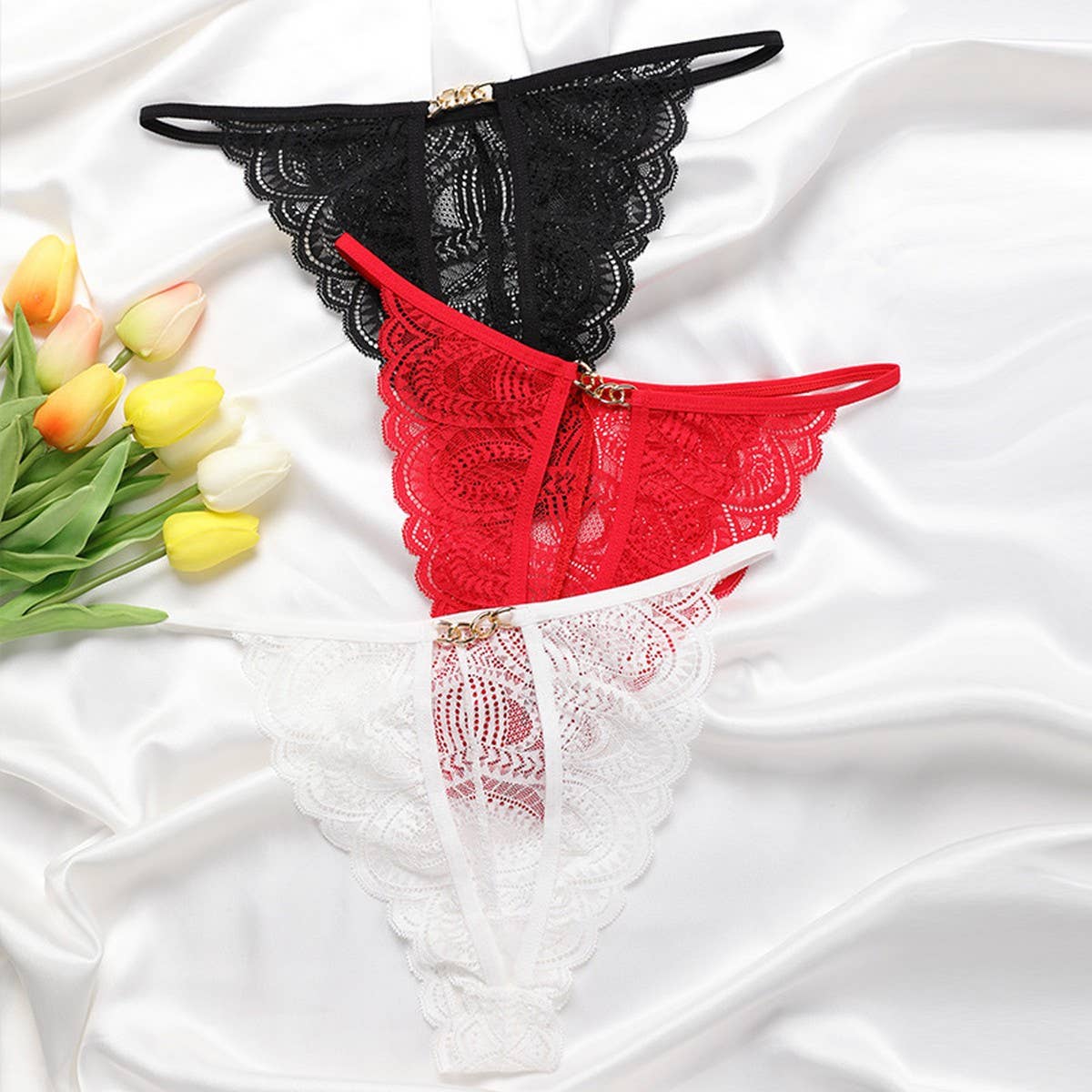 SEXY LACE HOLLOW MID WAIST TRIANGLE UNDERWEAR