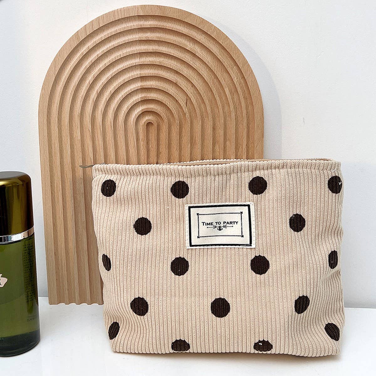 CORDUROY RETRO POLKA DOT MAKEUP BAG STORAGE BAG_CWAB1220
