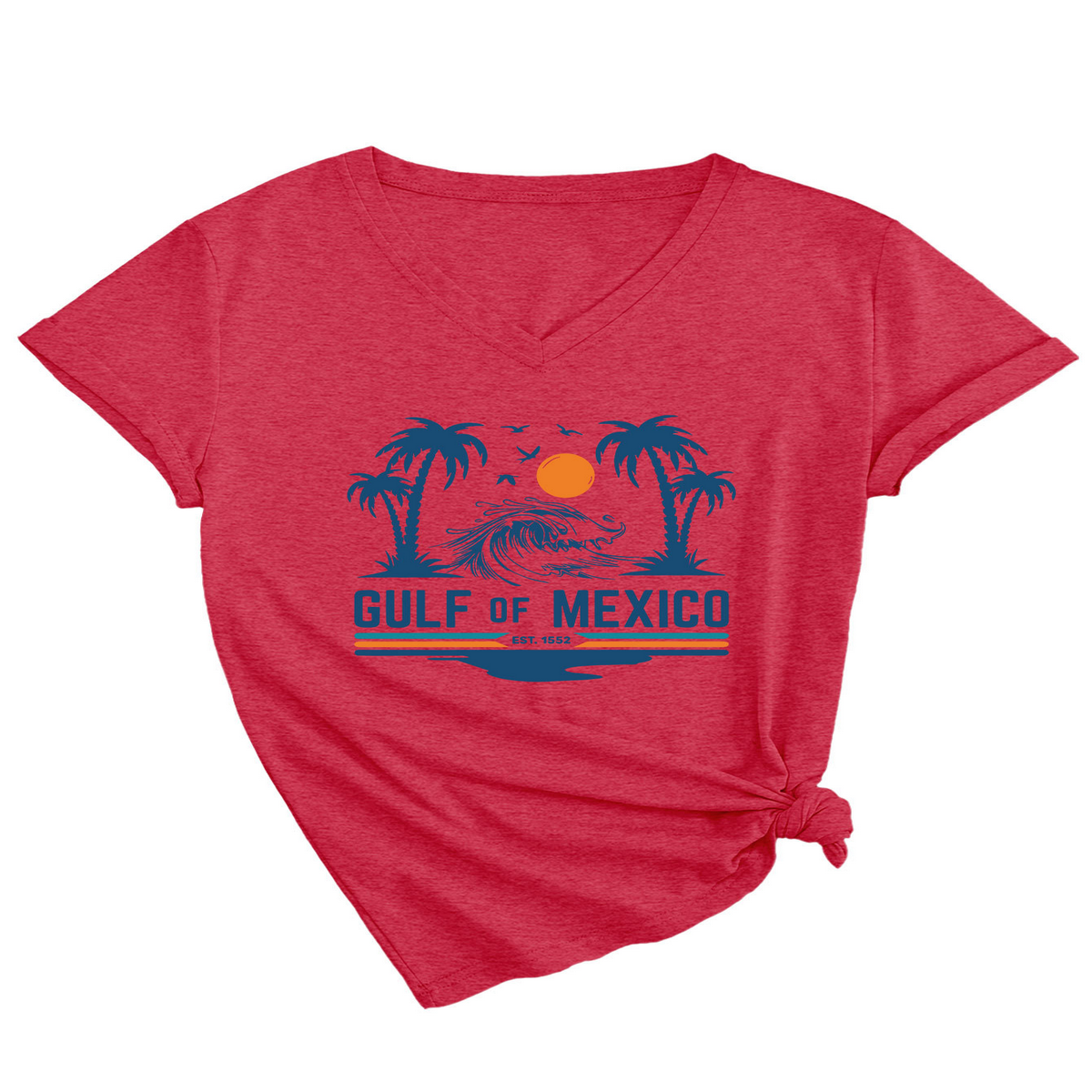 Slim V??˜Neck T??˜Shirt ??Gulf of Mexico Est Print_CWTTS1538