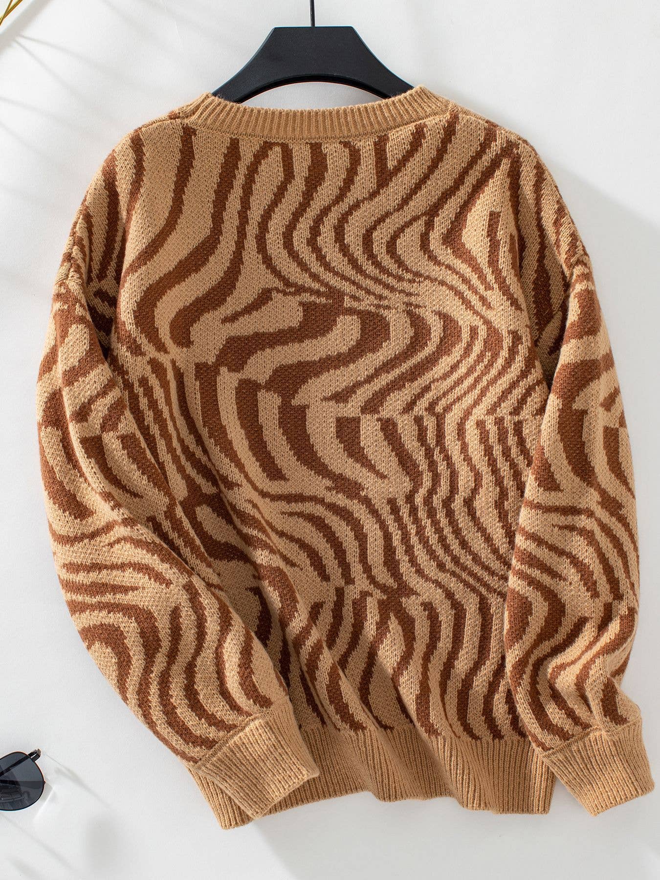 ZEBRA-PRINT PULLOVER CREW NECK SWEATER
