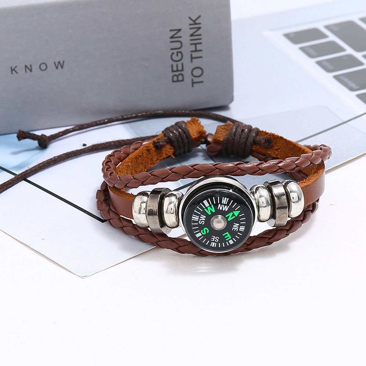 MULTI-LAYER BRAIDED BEADED COWHIDE BRACELET