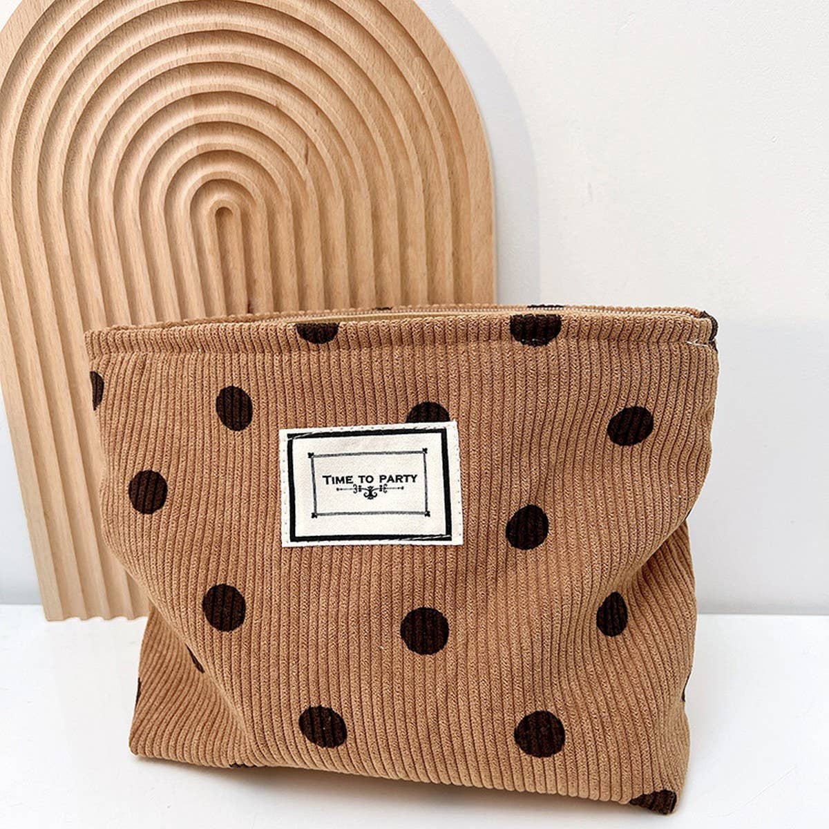 CORDUROY RETRO POLKA DOT MAKEUP BAG STORAGE BAG_CWAB1220