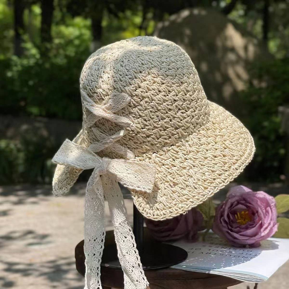Summer foldable retro bow straw hat_CWAH3402
