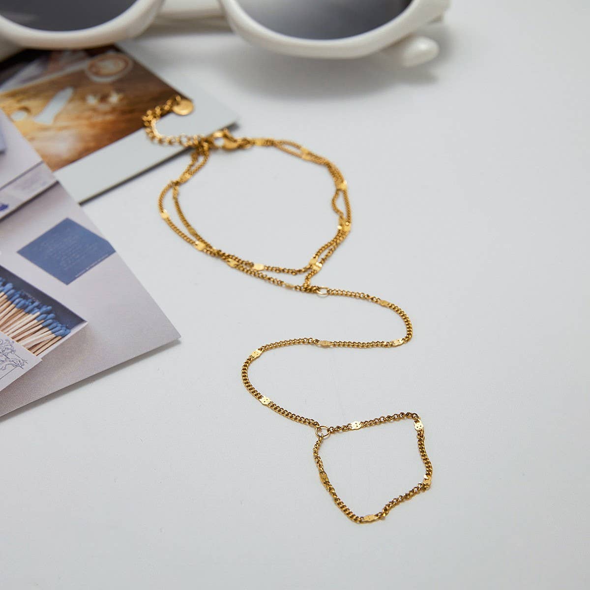 18K Gold Double Layer Chain Ring Bracelet_CWAJE4640