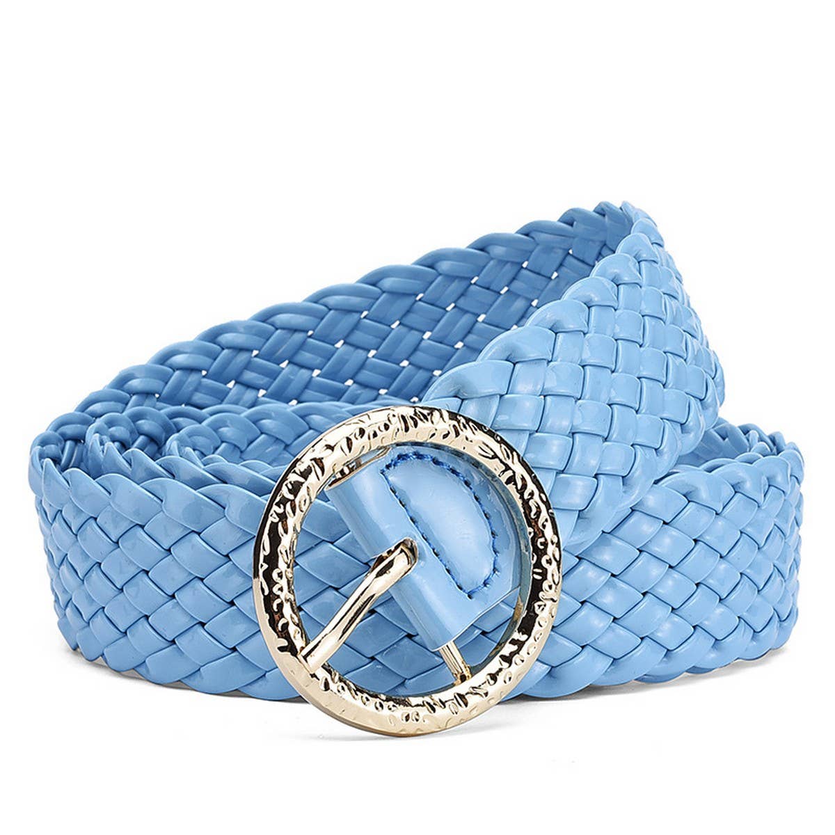 METAL ROUND BUCKLE PATENT LEATHER BRAIDED WIDE BELT