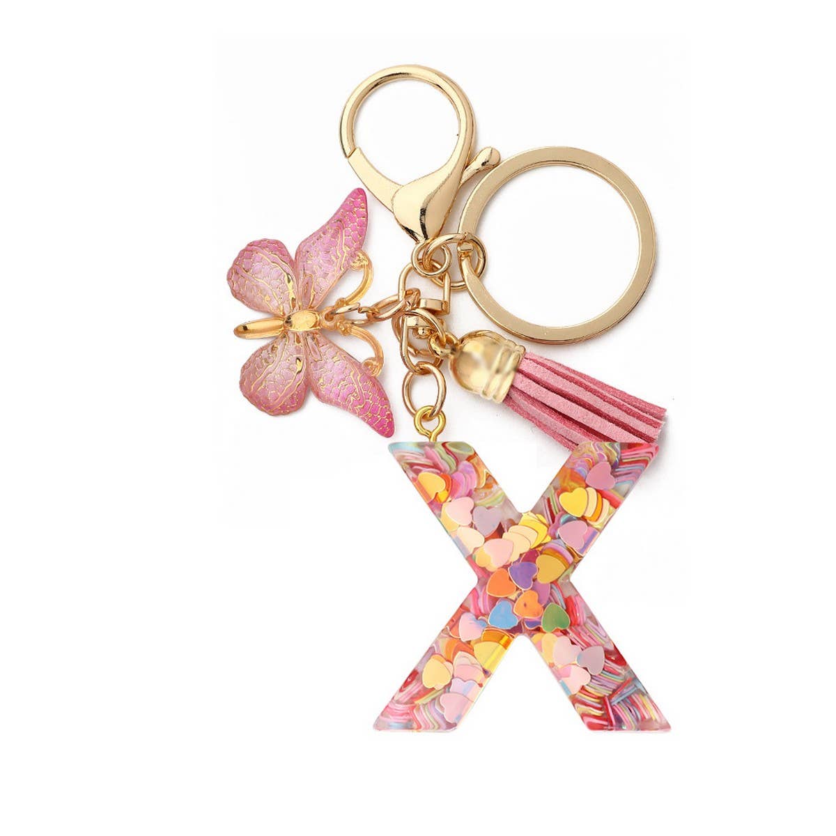 Glitter Resin Letter Butterfly Keychain