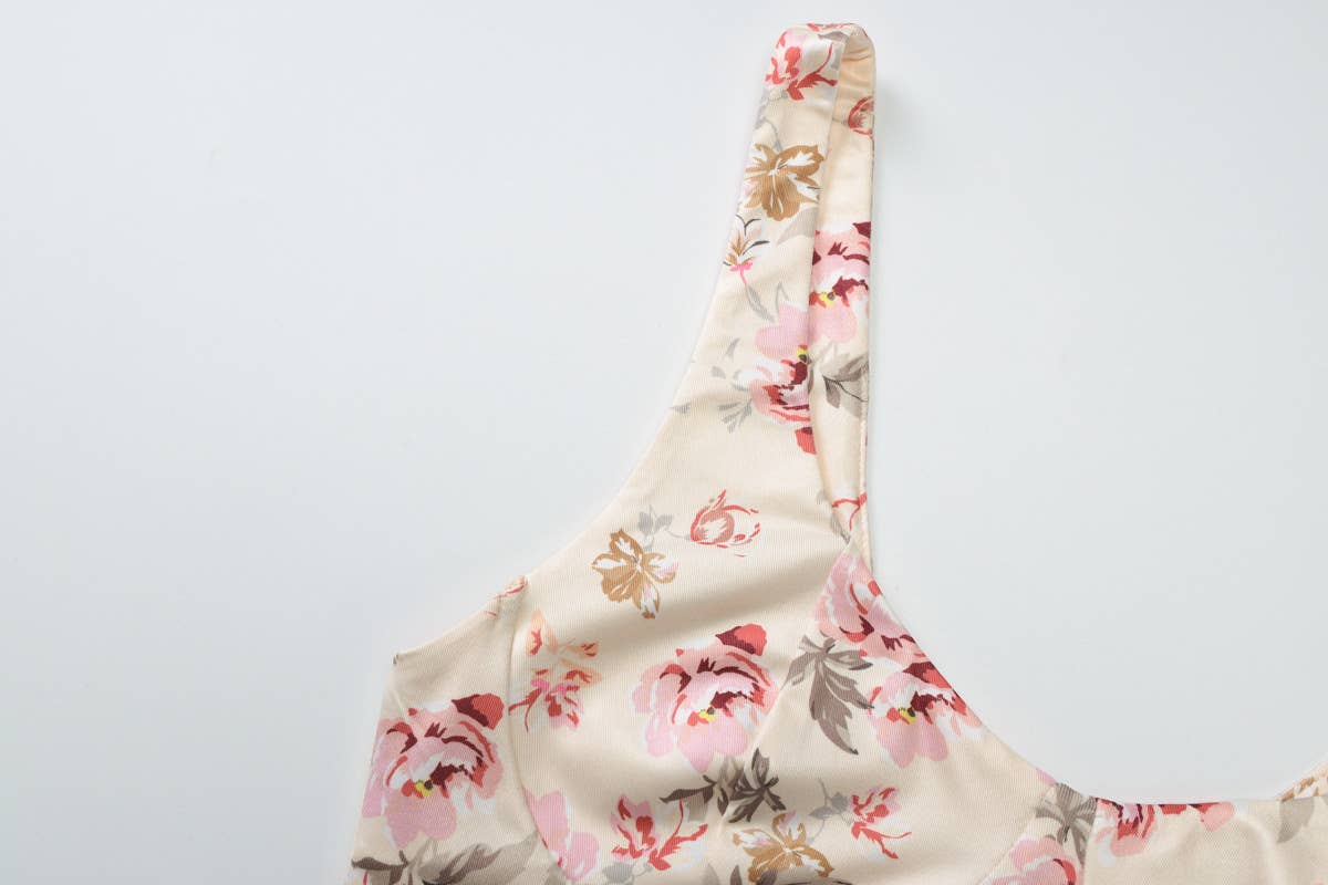 Floral U-Neck Slit Spaghetti Strap Dress