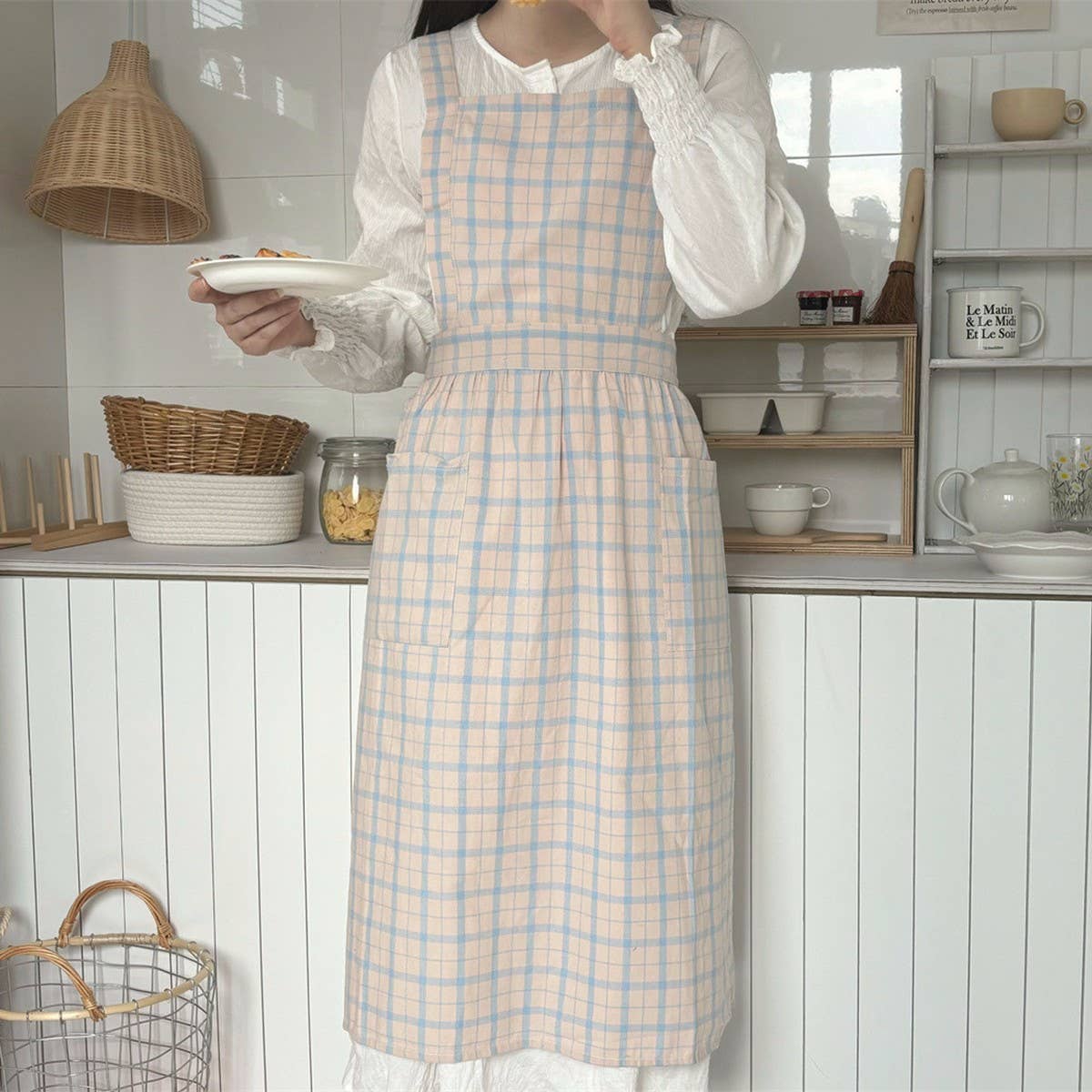 PLAID APRON FOUR-COLOR CAFE WORK APRON_CWMM5813