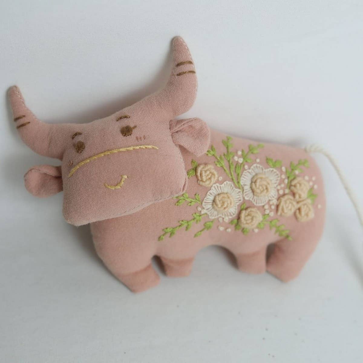 Hand-Embroidered Rose Buffalo Plush Charm