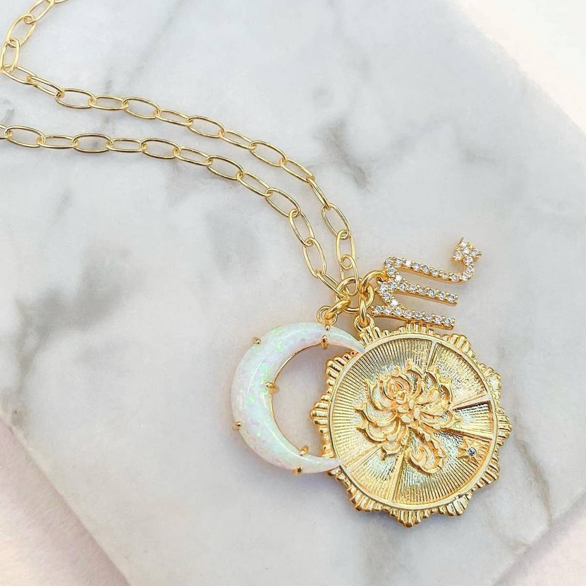MICRO-PAVED ZIRCONIA ZODIAC RUNE PENDANT NECKLACE
