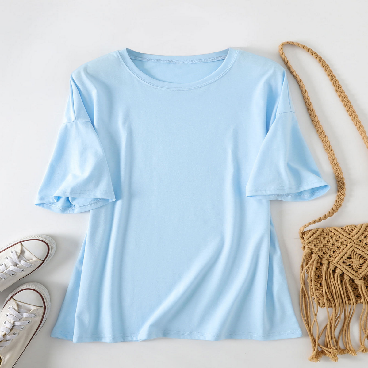 Women's Casual Oversized Tee, Crew Neck Design