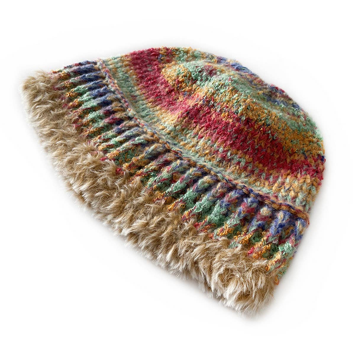 ADULT KNITTED HAT COLORFUL STRIPED BUCKET HAT_CWAH2051