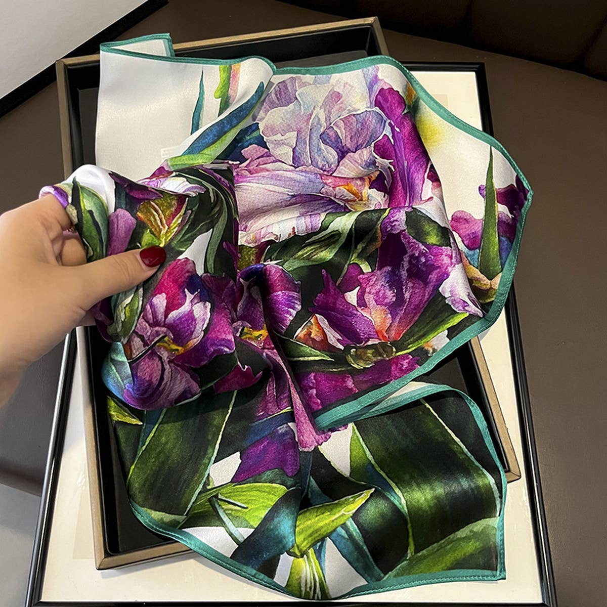 100% Mulberry Silk Purple Floral Twill Square Scar_CWASC0557