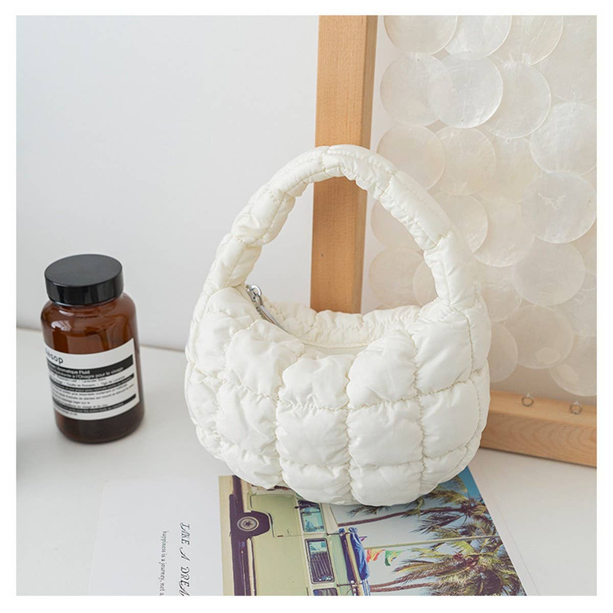 Stylish Plaid Puffy Cloud Handbag Mini Tote_CUAB00506