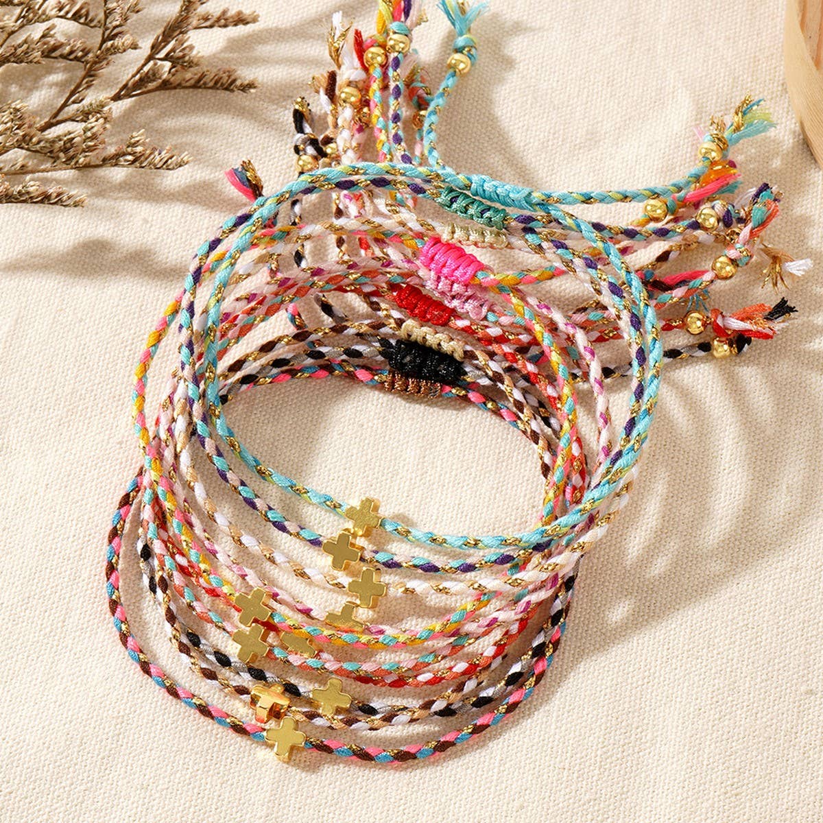 DIY HANDMADE FOUR-COLOR COTTON CROSS BRACELET