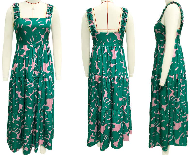 FLORAL PRINT DRESS WITH PLEATED HALTER
