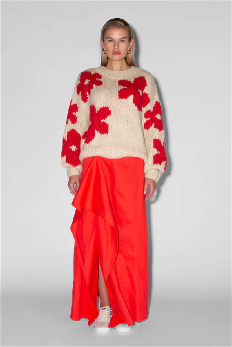 FLORAL PRINT TOP CREW NECK IN CONTRASTING COLORS