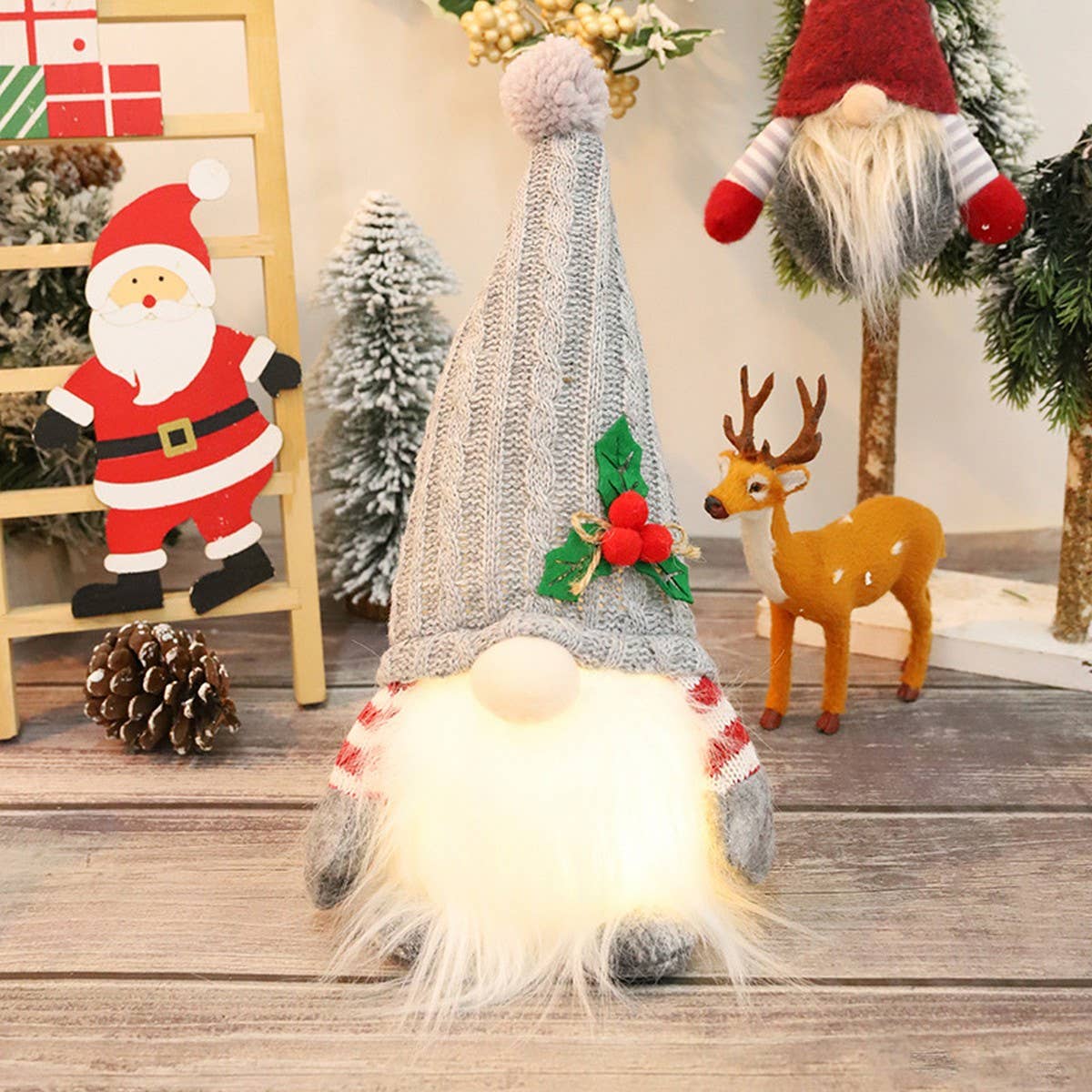 KNITTED HAT LUMINOUS RUDOLPH DOLL ORNAMENTS