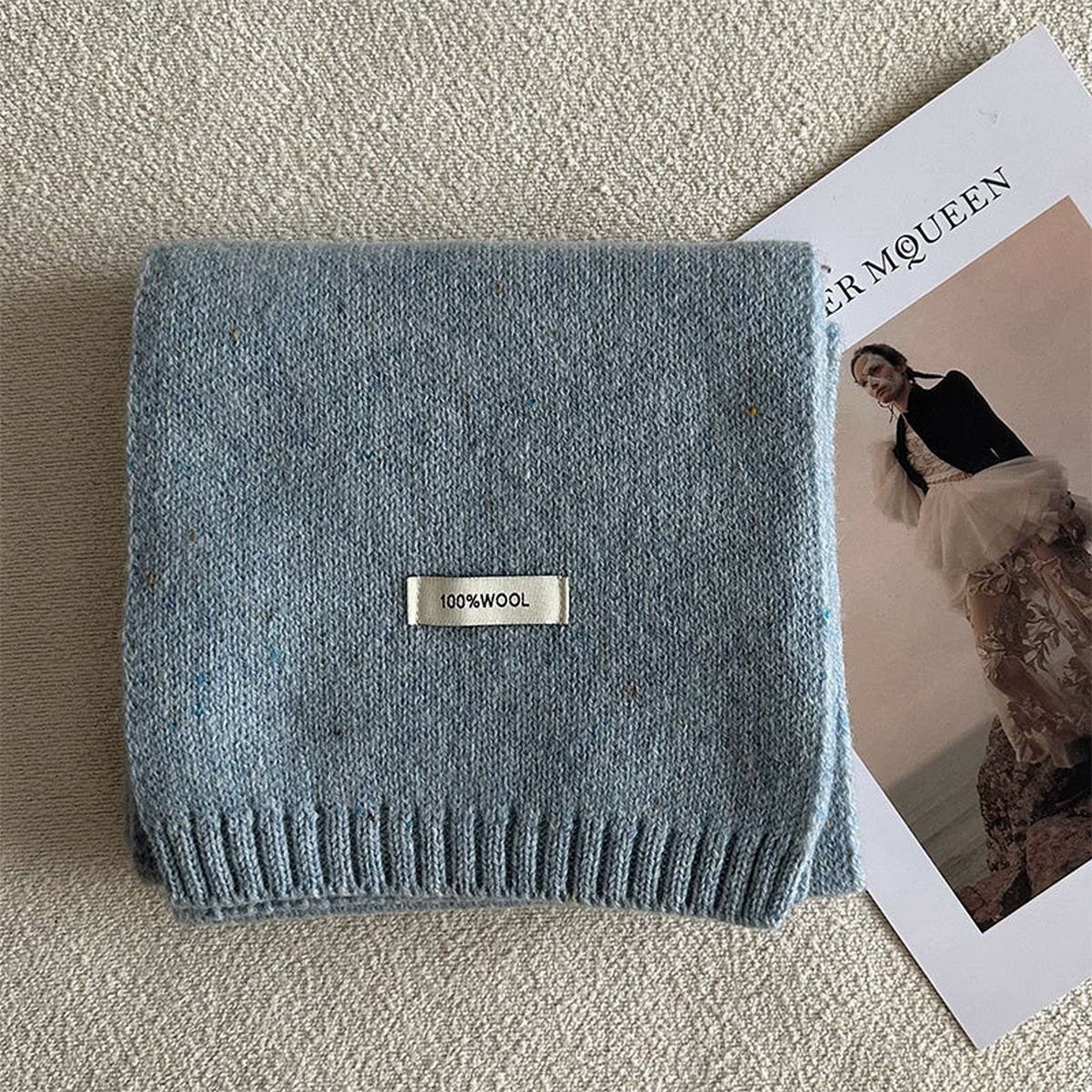 100% Wool Aurora Blue Knit Scarf - Soft & Warm_CWASC2285