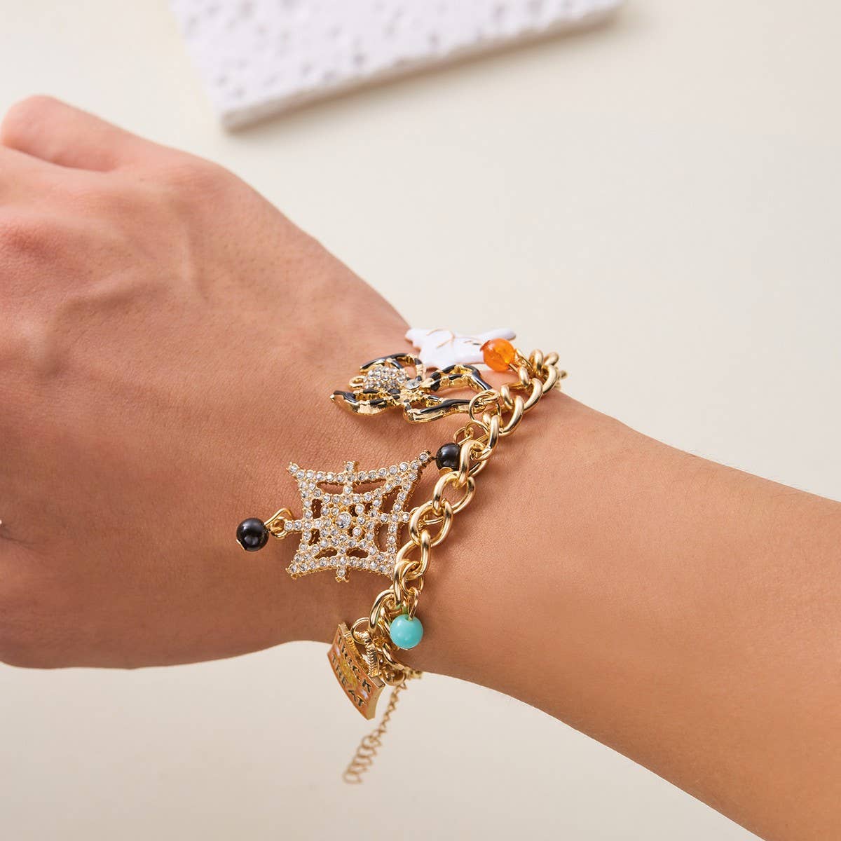 CWAHA3285_HALLOWEEN PUMPKIN SPIDER COMBINATION BRACELET