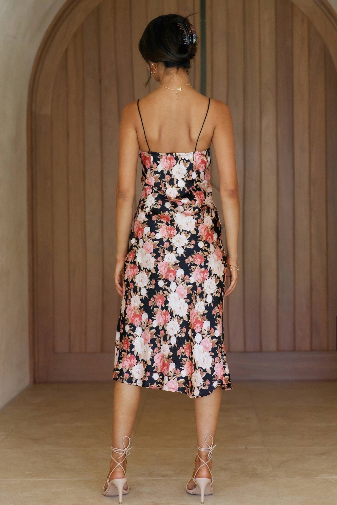 FLORAL PRINT LONG HALTER DRESS WITH SLIT DOWN