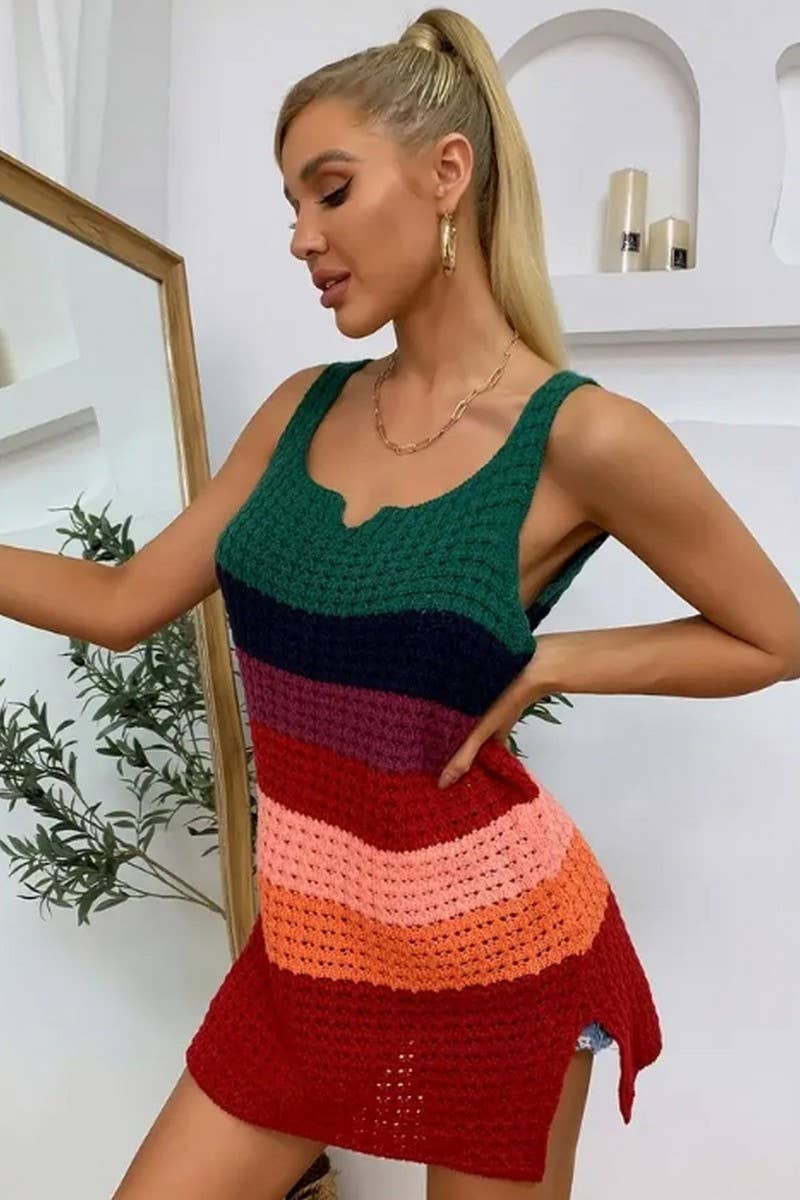 CWDMD4838_FASHIONABLE RAINBOW LOOSE TANK TOP