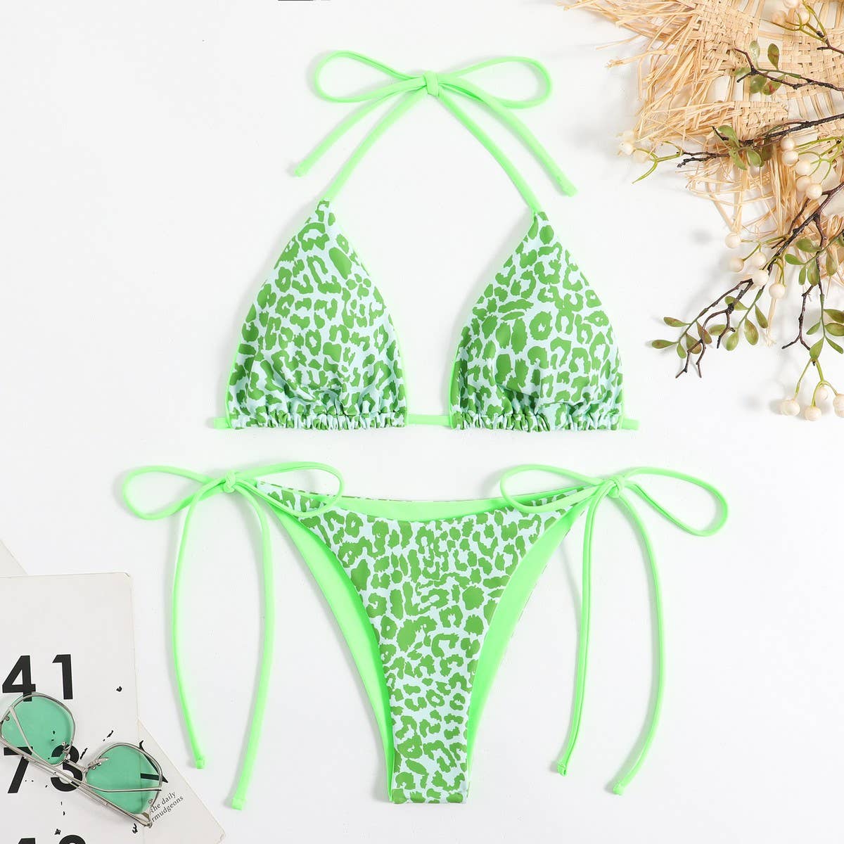 LEOPARD PRINT BIKINI SET - SEXY BACKLESS SWIMSUIT