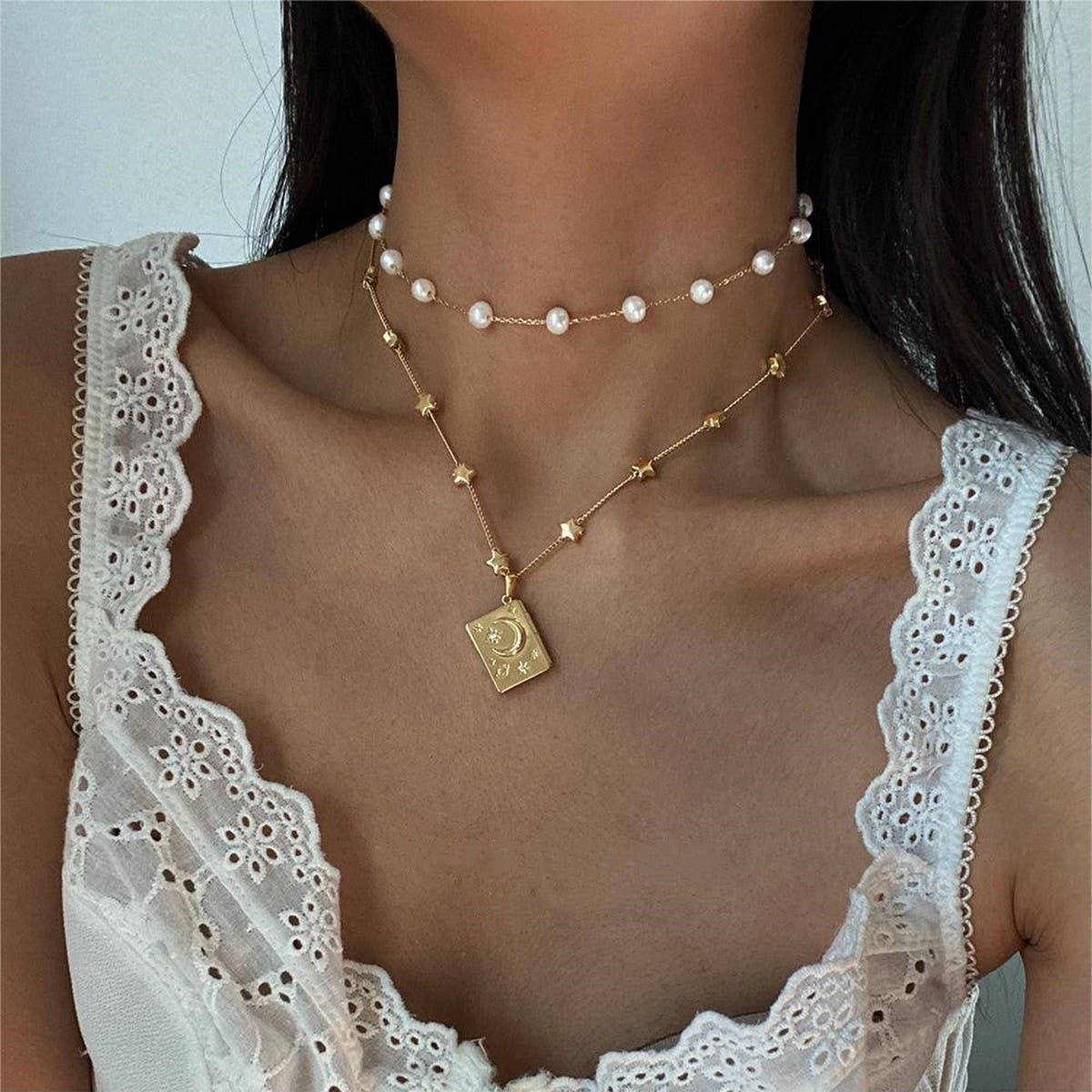 OPEN AND CLOSE STAR AND MOON DIAMOND NECKLACE_CWMM3820