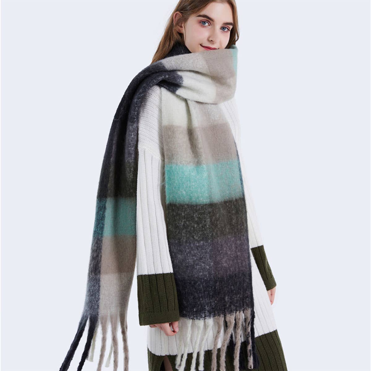 olorful Mohair Checkered Scarf - Thick Wrap_CWASC0167