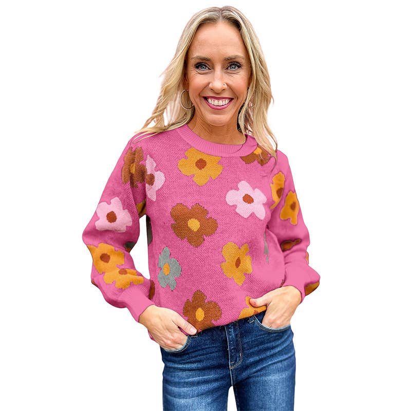FLORAL PRINT WARM THREAD LONG SLEEVE SWEATER