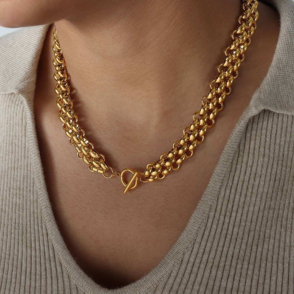 TITANIUM STEEL THICK CHAIN BRACELET NECKLACE