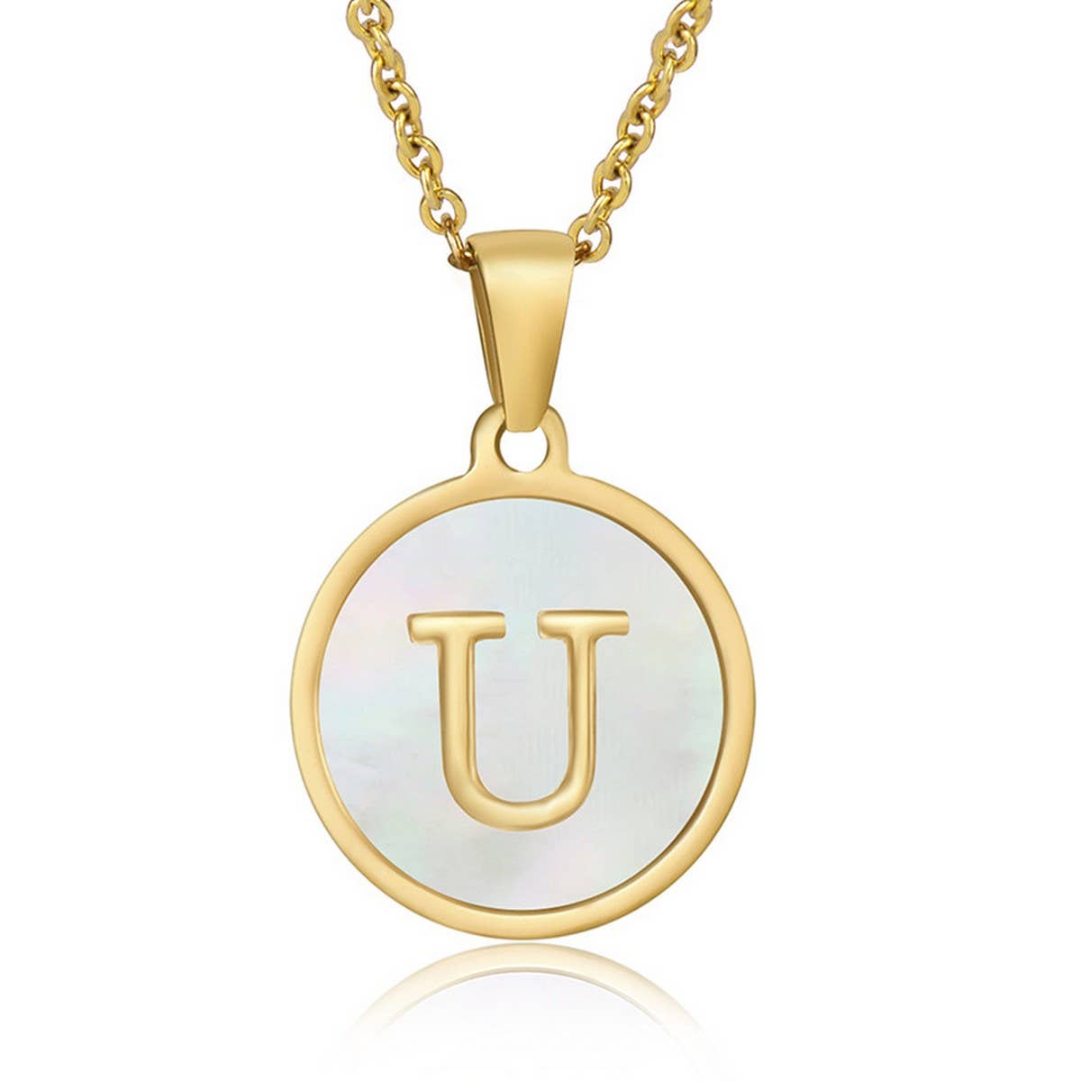 CIRCULAR SHELL ENGLISH LETTER PENDANT NECKLACE