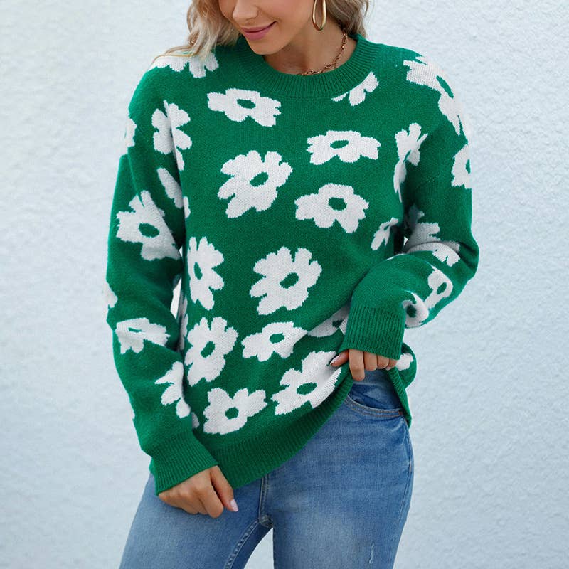 FLORAL SWEATER WITH A CREW NECK PULLOVER