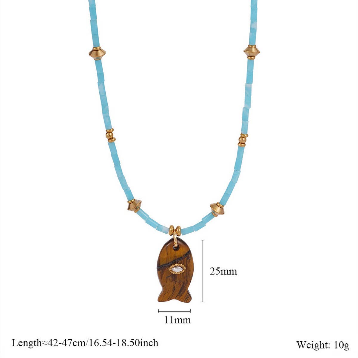 Animal Fish Necklace with Gem and Steel_CWMM7531