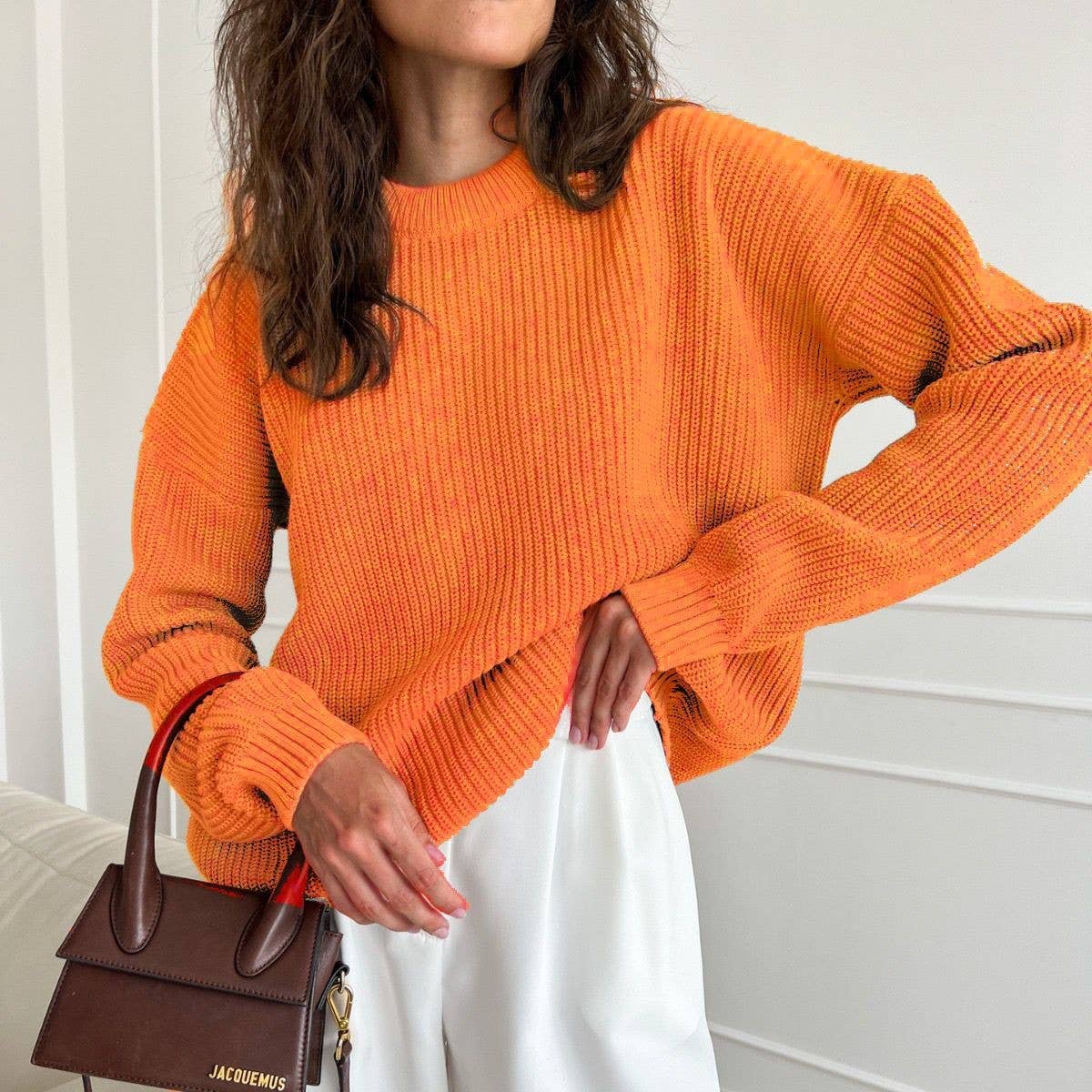 Women's Thick Solid Crewneck Knit Sweater