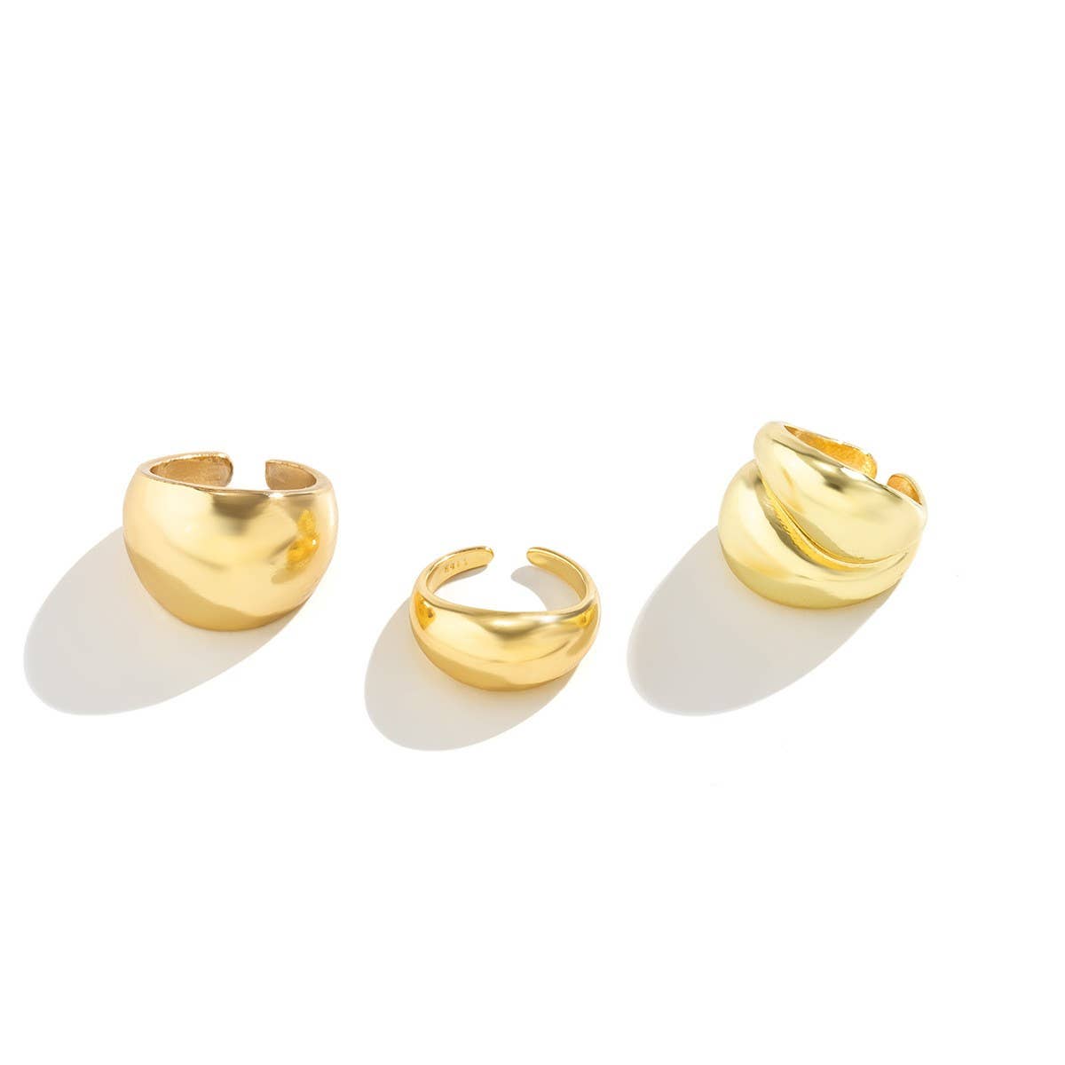 NICHE TEXTURED GLOSSY GEOMETRIC OPEN RING SET_CWMM3235