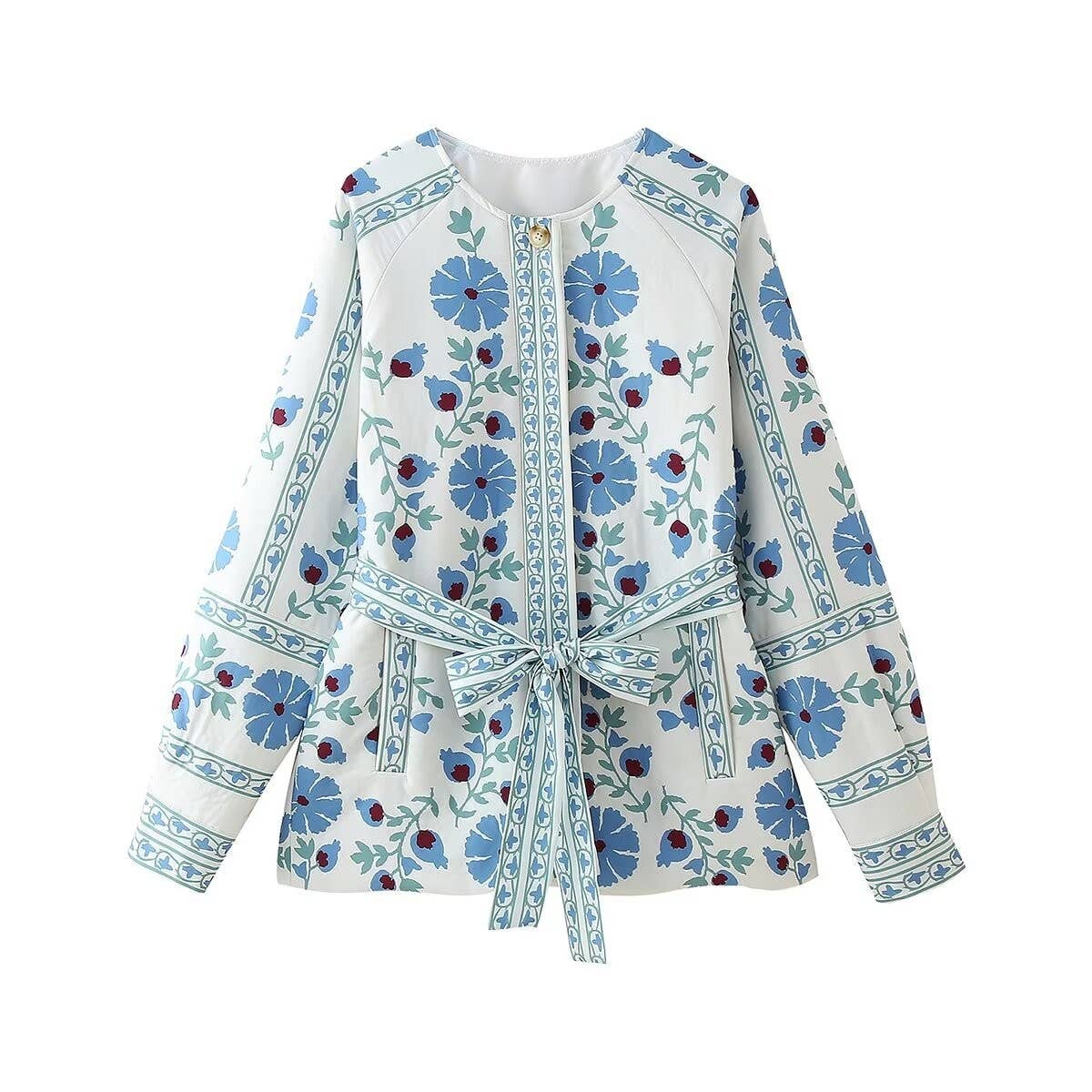 BOW-DECORATED ROUND-NECK CASUAL QUILTED JACKET_CWOJA1556