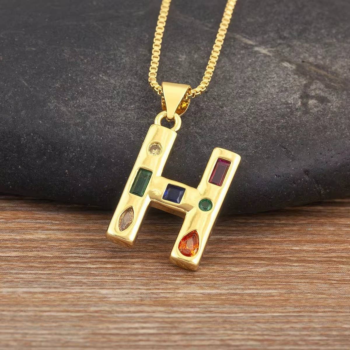 26 Letters Copper Zirconia Pendant Necklace_CWMM5873