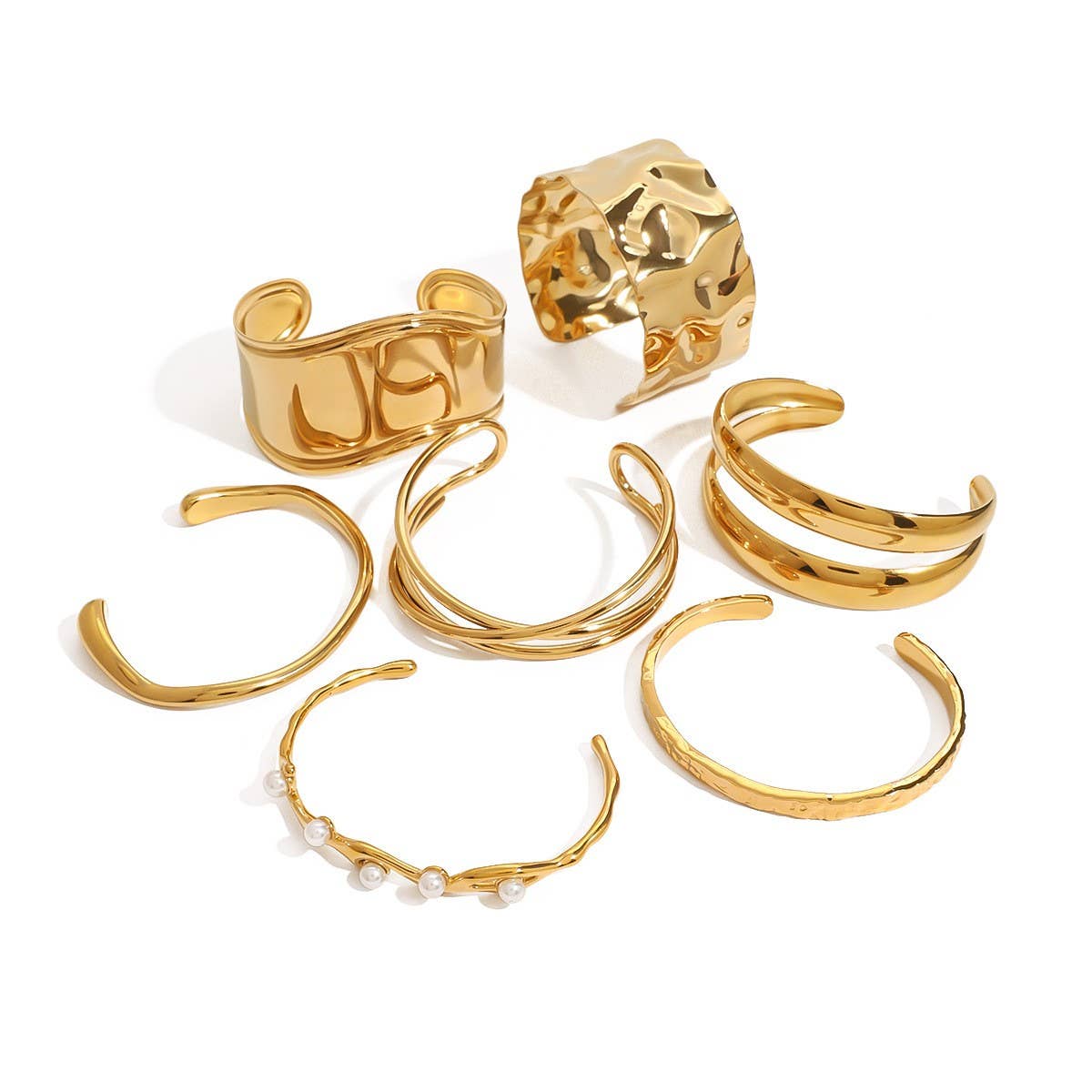 Gold Stainless Steel Pearl Open Cuff Bracelet