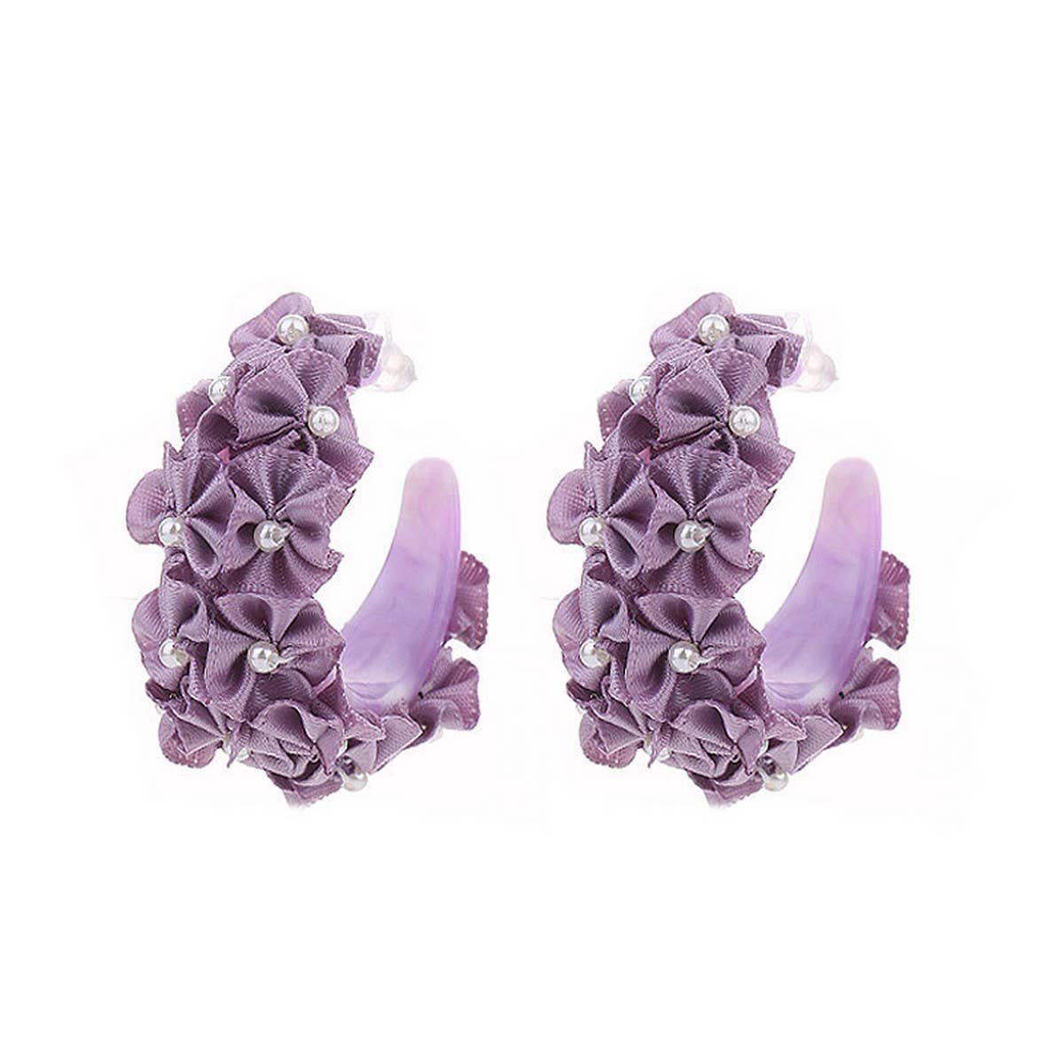 Handmade Fabric Flower C-Hoop Earrings Fresh Style